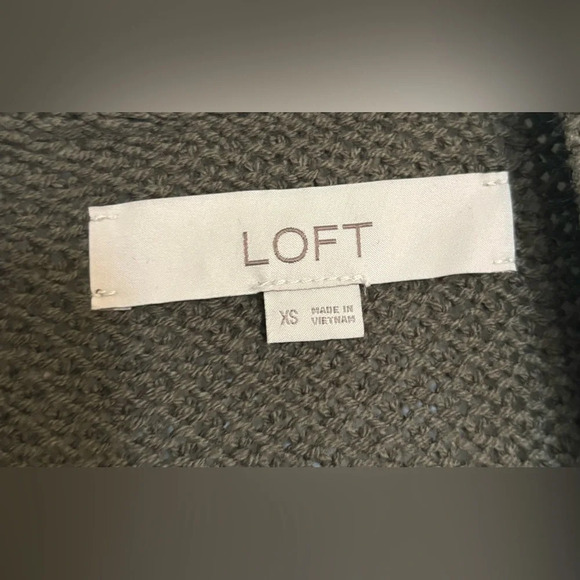 Loft Womens Army Green Open Front Cardigan Slide Slits Ribbed Detail Sz. XS - Picture 3 of 6